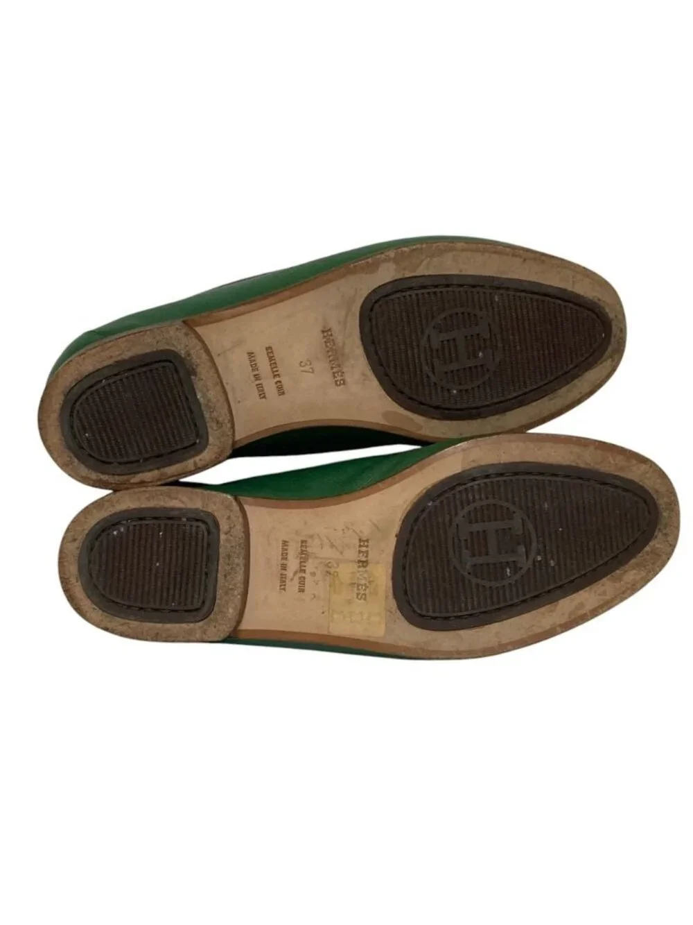 Hermes Logo Leather Loafers Shoes Green